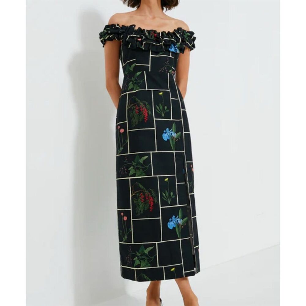 Tuckernuck Black Floral Botanical Off-Shoulder Midi Dress